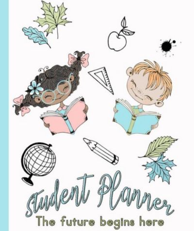 Student planner diary front cover with boy and girl